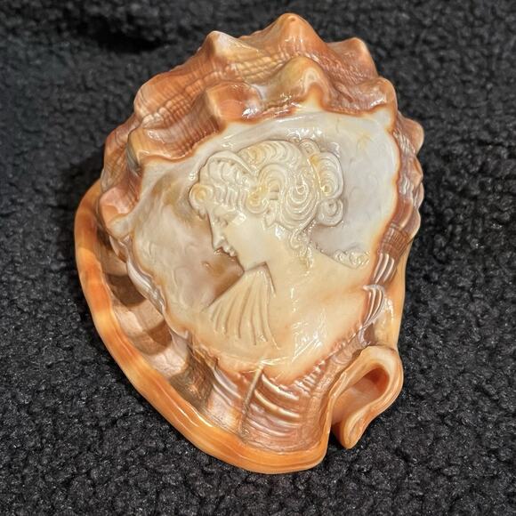Large Vintage Italian Hand Carved Cameo Conch Seashell Art Victorian Figure - Picture 1 of 14